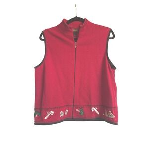 Vintage Woolrich Wool Red Christmas Vest Embroidered Holiday Sweater‎ Vest M